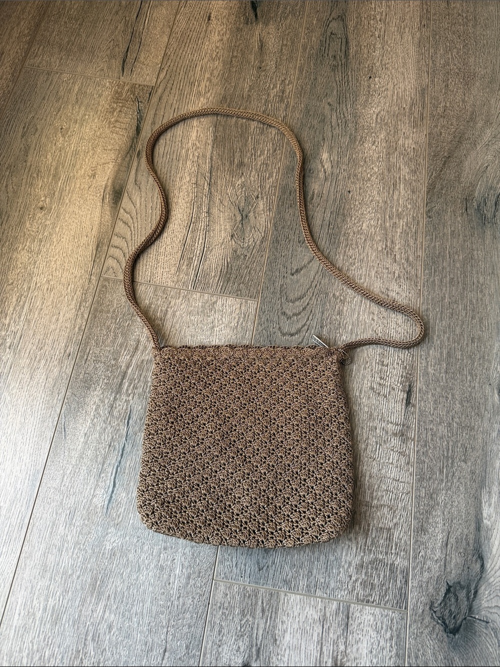 The Sak Brown Crochet Crossbody Bag with Braided Strap
